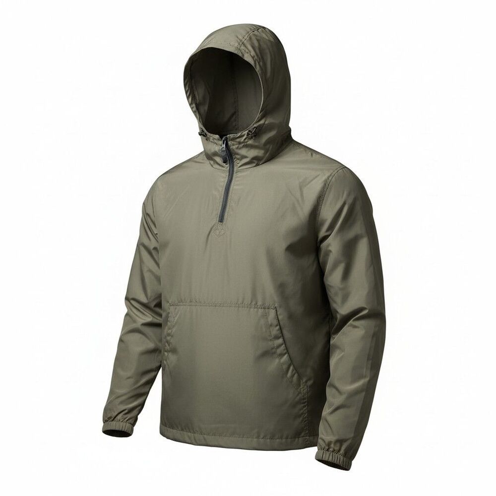 Independent Trading Co Olive Green Hooded Anorak Windbreaker Jacket XL